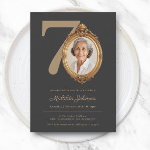 Elegant Custom Photo Gold 70th Birthday Invitation