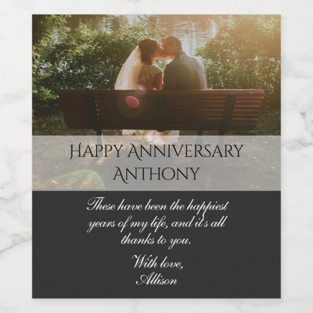 Elegant Custom Photo Happy Anniversary Picture Wine Label (Single Label)