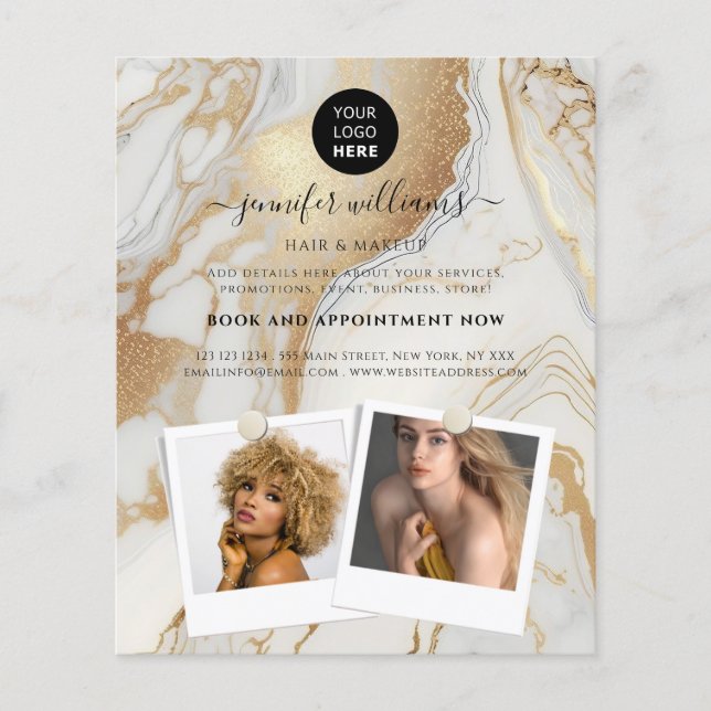 Elegant Custom Photo Logo Promotional Gold Marble Flyer (Front)
