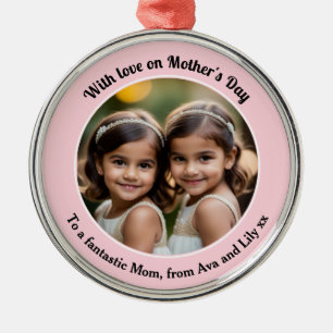 Elegant Custom Photo Mother's Day Pink Metal Ornament