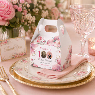 Elegant Custom Photo Pink Floral 100th Birthday Favor Box