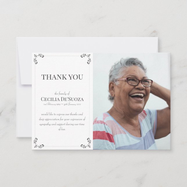 Elegant Custom Photo Sympathy Funeral White  Thank You Card (Front)