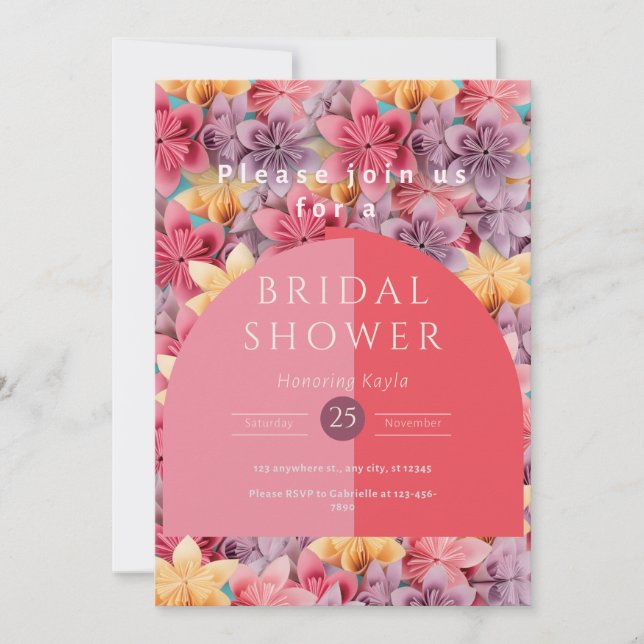 Elegant Custom Pink Floral Bridal Shower  Invitation (Front)