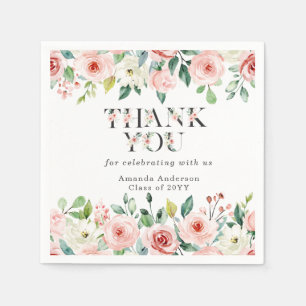 Elegant Custom Pink Floral Thank You Graduation  Napkin