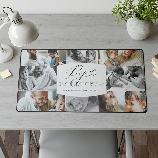 Elegant Custom Pop Photo Collage Father Keepsake Desk Mat (Pop Grateful for Every Moment Photo Collage Desk Mat)