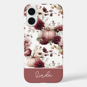 elegant Custom Pumpkin and Flowers pattern  iPhone 16 Case