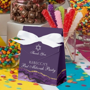 Elegant Custom Purple Gold Bat Mitzvah Party Favor Box