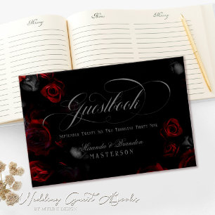 Elegant Custom Red and Black Floral Wedding Guest Book