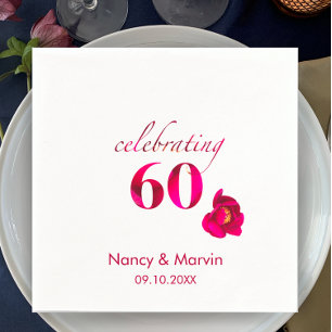 Elegant Custom Red Rose Floral 60th Anniversary Napkin