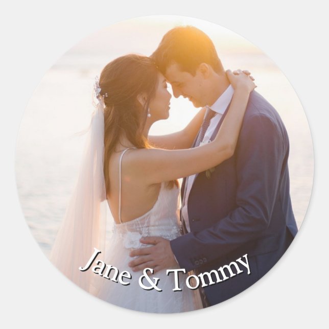 Elegant Custom Round Wedding Invitation  Classic Round Sticker (Front)