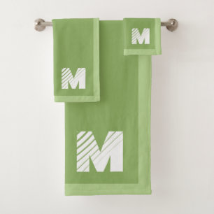 Elegant Custom Sage Green Monogram  Bath Towel Set