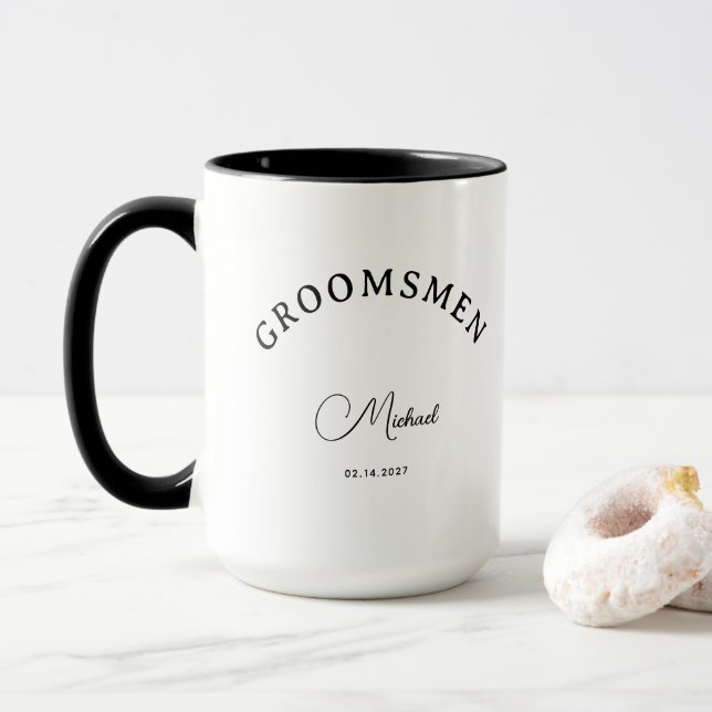 Elegant Custom Script Groomsmen Loving Gift Mug (With Donut)