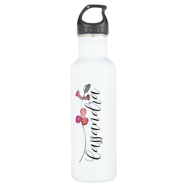 Elegant Custom Script Pretty Feminine Floral  710 Ml Water Bottle (Front)