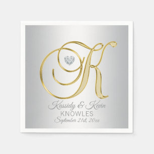 Elegant Custom Silver Grey Gold Wedding Napkin