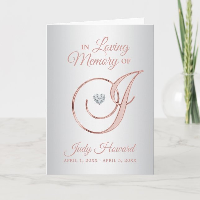 Elegant Custom Silver Grey Rose Gold Funeral Thank You Card (Front)