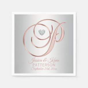Elegant Custom Silver Grey Rose Gold Wedding Napki Napkin