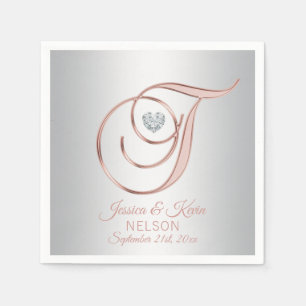 Elegant Custom Silver Grey Rose Gold Wedding Napki Napkin