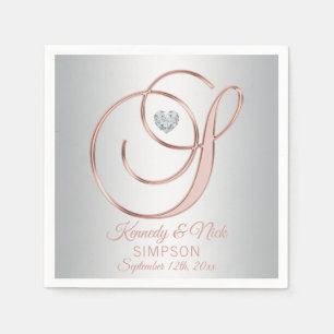 Elegant Custom Silver Grey Rose Gold Wedding Napkin
