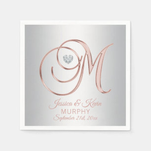 Elegant Custom Silver Grey Rose Gold Wedding Napkin