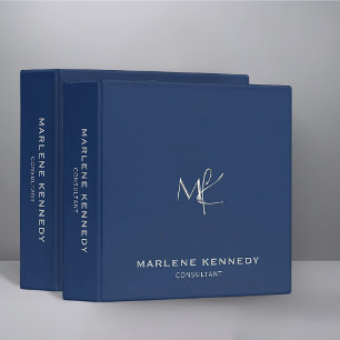 Elegant Custom Silver Monogram Navy Blue 3-Ring  Binder