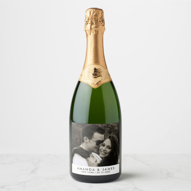 Elegant Custom Sparkling Wine Wedding Photo Label (Front)