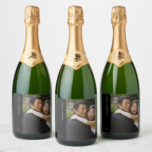 Elegant Custom Sparkling Wine Wedding Photo Sparkling Wine Label (Bottles)