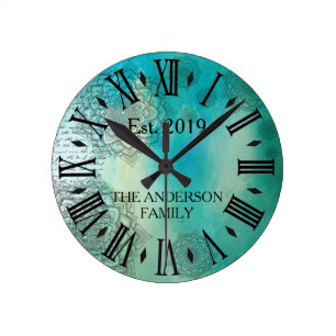 Elegant Custom Teal Blue Mandela Round Clock