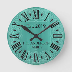 Elegant Custom Teal Blue Victorian Lace Round Clock