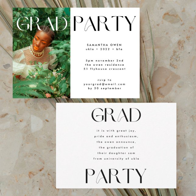 Elegant Custom Text Grad Photo Party Invitation (Creator Uploaded)