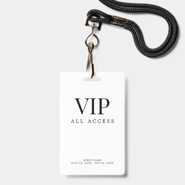 Elegant Custom VIP All Access Pass Event Badge (Front with Lanyard)