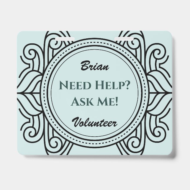 Elegant Custom Volunteer Event Name Badge (Front)