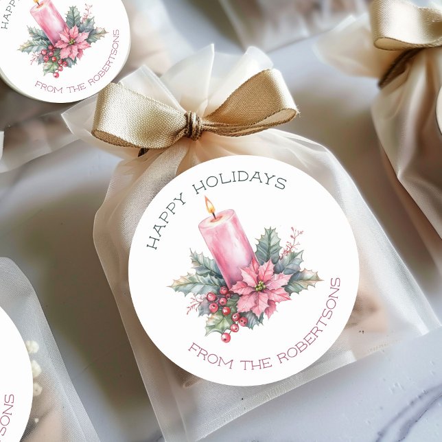 Elegant CUSTOM Watercolor Christmas Candle Classic Round Sticker (Elegant CUSTOM Watercolor Christmas Candle Classic Round Sticker
)