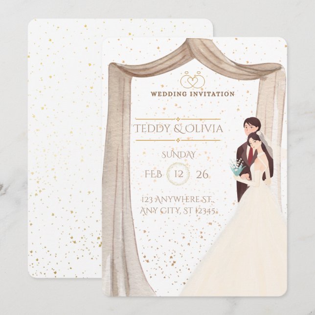 Elegant Custom Wedding Invitation - Romantic Bride (Front/Back)