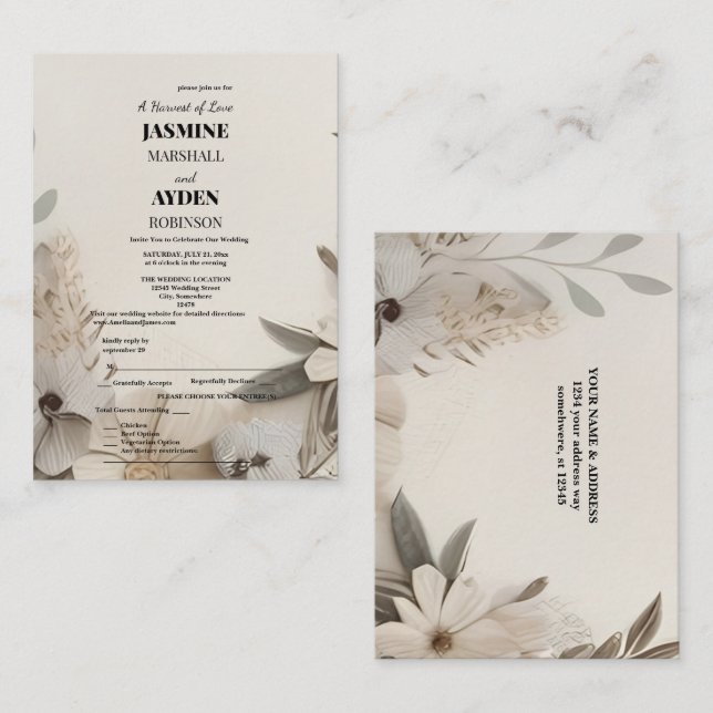 Elegant Custom Wedding Invitations  (Front/Back)