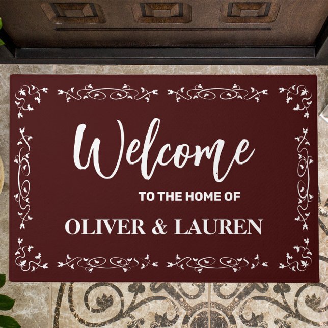 Elegant Custom Welcome To The Home Of | Maroon Doormat (Creator Uploaded)