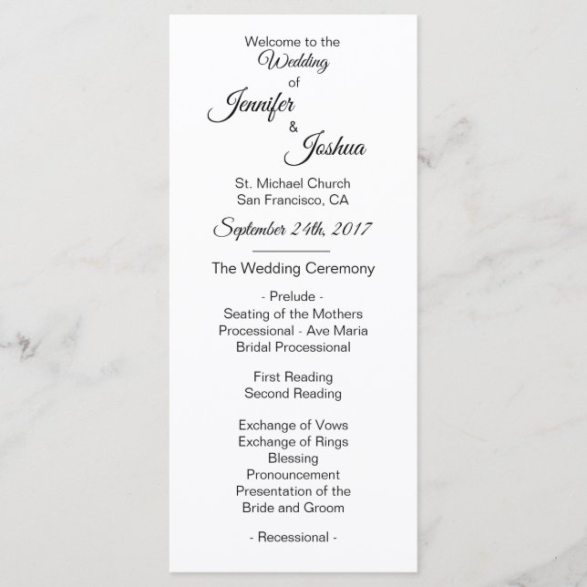 Elegant Custom White Black Wedding Programs (Front)