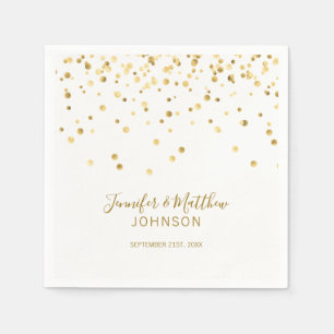Elegant Custom White Gold Confetti Wedding Napkin