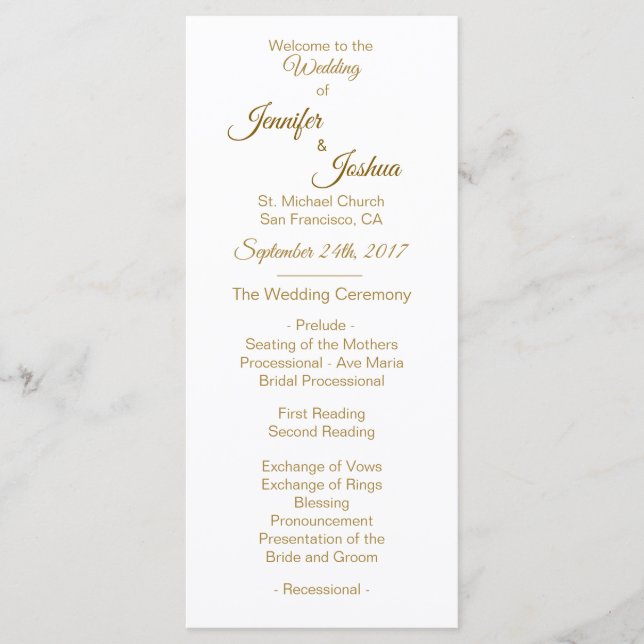 Elegant Custom White Gold Wedding Programs (Front)