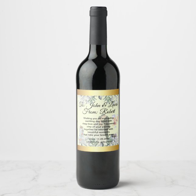 Elegant Custom Wine Bottle Labels for Weddings (Front)