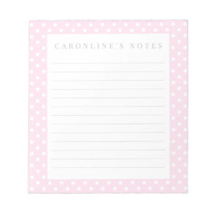 Elegant custom writing notepad with pink polkadots