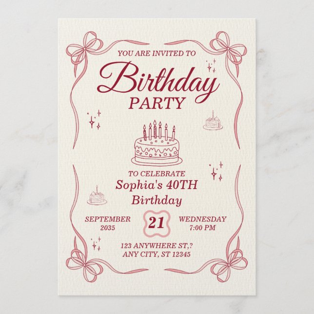 Elegant Customizable Birthday Invitation Card (Front)