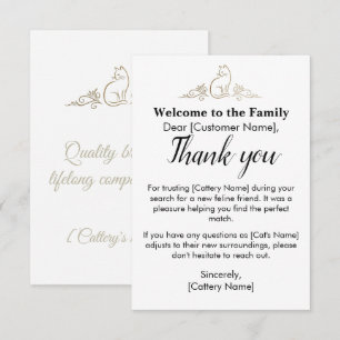 Elegant Customizable Cattery Cat Adoption Thank You Card