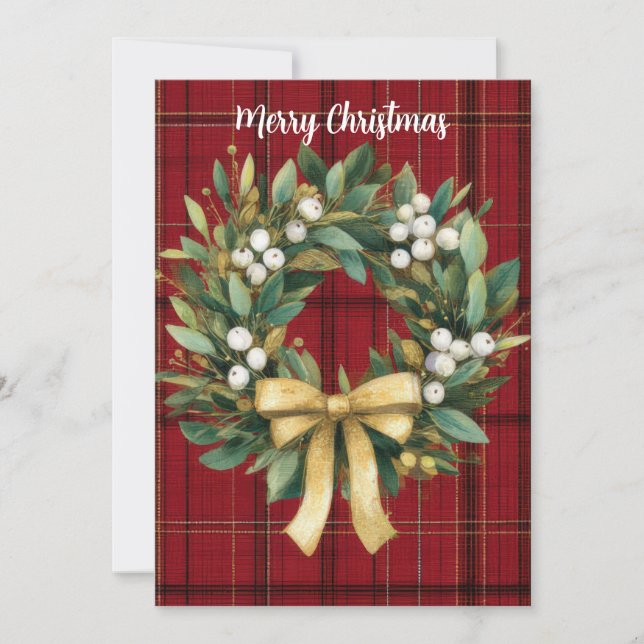 Elegant Customizable Christmas Wreath Design Card (Front)