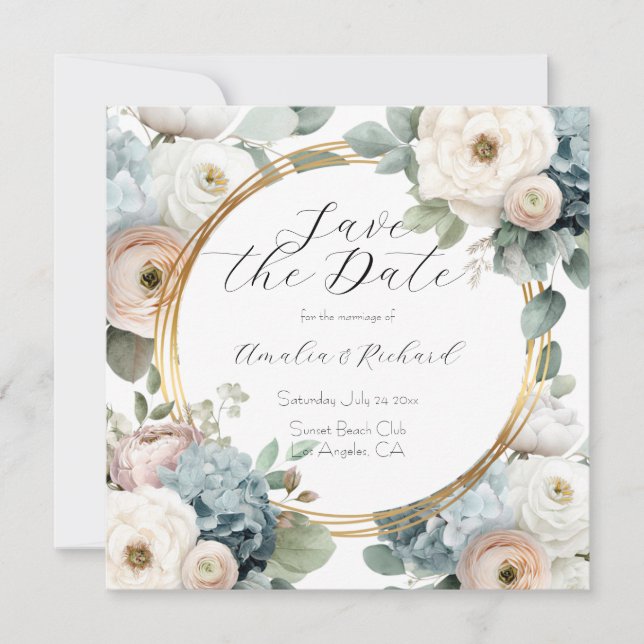 Elegant Customizable Floral Save the Date Card (Front)