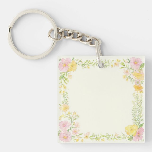 Elegant Customizable Keychain with Watercolor Flor (Front)