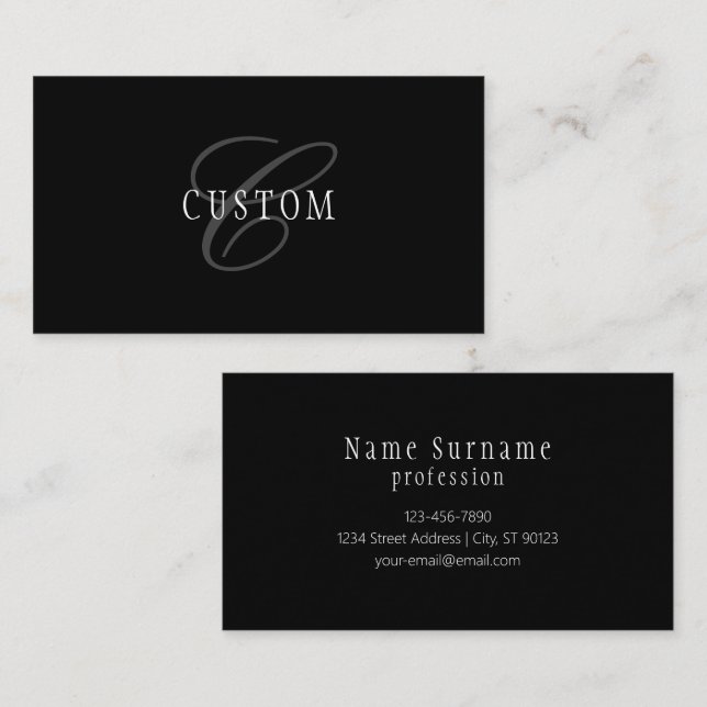 Elegant Customizable Monogram | Black Grey White Business Card (Front/Back)