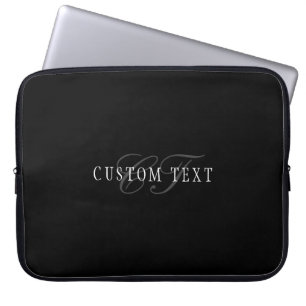 Elegant Customizable Monogram Black Grey White Laptop Sleeve