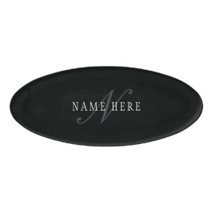 Elegant Customizable Monogram Black Grey White Name Tag
