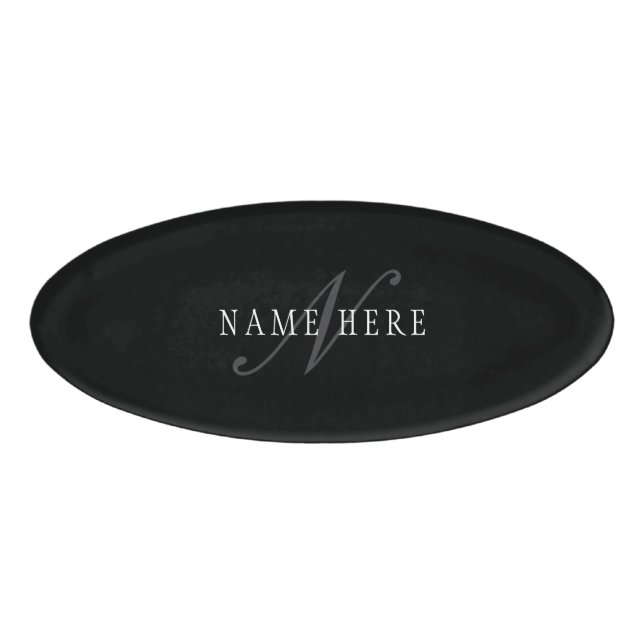 Elegant Customizable Monogram | Black Grey White Name Tag (Front)