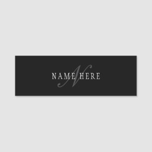Elegant Customizable Monogram Black Grey White Name Tag